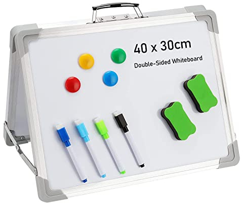 ZEONHEI Petit tableau blanc de 30 x 40 cm, pliable et portable, chevalet de bureau double face avec bordure en aluminium pour la maison, le bureau, le dessin