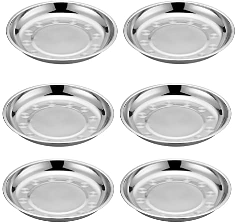 Yardwe 6 Piezas Disco De Acero Inoxidable De Almuerzo para Niños Platos De Ensalada Redondos para Servir Comida Placa Platos De Postre Frutero Juego Plato De Pizza Banquete Exterior