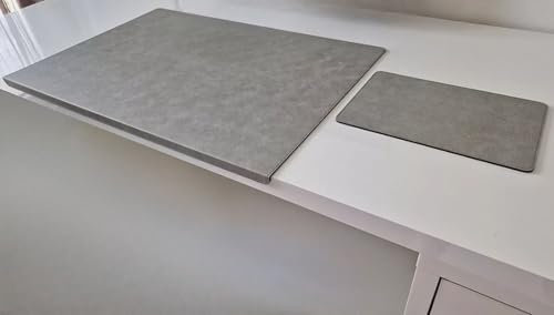PM Gewinkelte Schreibtischunterlage mit Kantenschutz Just Leder inkl Mauspad in 3 Grössen und in 7 Farben (Grau, 60cm x 38cm)