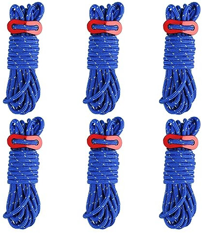 Azarxis Reflective Guyline φ4mm 4m Tent Guide Rope Cord with Aluminum Guy Line Adjuster Tensioner Lightweight for Tent Tarp Canopy Sheleter Camping Hiking Backpacking (Blue - 6 Pack)