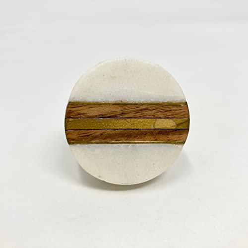 Marmor- und Holzknauf mit Messingstreifen, künstlerischer Schrankknopf und Möbelbeschläge (rund)