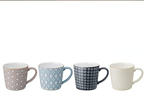 Denby - Impression Mixed Colour Large Coffee Mug Set of 4-400ml Stoneware Ceramic Tea Mug Set - Dishwasher Safe, Microwave Safe