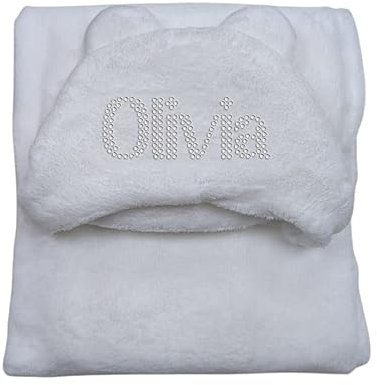 Varsany Personalisiertes Baby-Kapuzen-Badetuch mit Teddy-Ohren – 100% Polyester, weich, sehr saugfähig, atmungsaktiv, maschinenwaschbar – Baby-Handtücher für Jungen und Babys