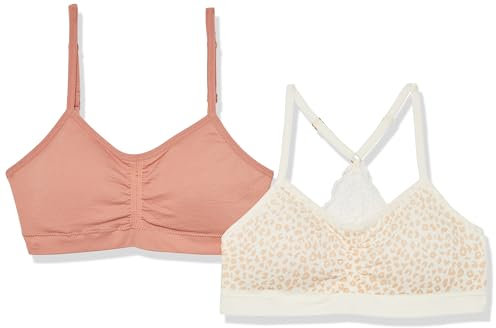 Maidenform Girl Girls' 2 Pack Ruched Bra, Ivory Animal/Rose Dawn, M