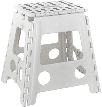 Baroni Home Sgabello pieghevole, portata 130 kg, Sgabello per cucina ultra-resistente, Sgabello Salvaspazio per bagno, giardino, bambini e adulti, 29x22x39 cm, L Bianco