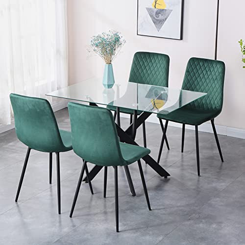 GOLDFAN Mesa de comedor con 4 sillas, conjunto de mesa y 4 sillas, mesa y silla de comedor de cristal de cocina para 4 personas (4, verde),110x70x75cm 44x54x86cm,AWS-021+130/131