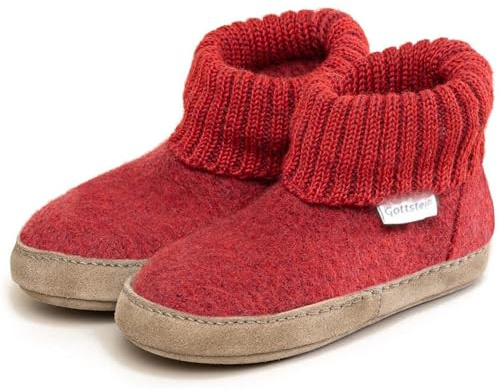 Gottstein Kinder Hüttenschuh Alpine Boot LE - Aus reiner Bio-Schafwolle für Jungen & Mädchen mit Ledersohle - Hausschuh Made in Tirol