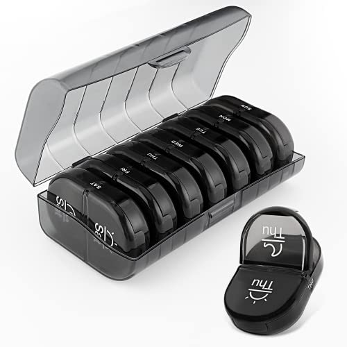 Romon Pilulier Semainier Matin et Soir, Boite Semainier Medicaments 7 Jours 14 Compartiments, Organisateur Medicament,Pillulier Grande Capacite,Poche ou Poche de Pantalon, pour Pilulier de Voyage