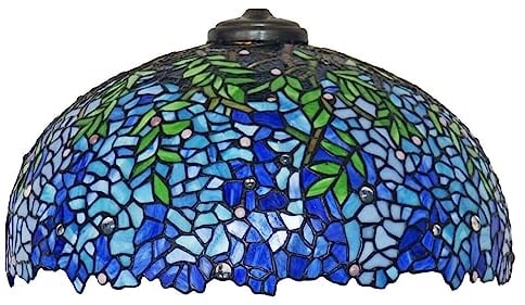 BOTOWI 16 Zoll Tiffany Buntglas Einzellampenschirm Schlafzimmer Tischlampe Schirm Living Pendelleuchte Hängeleuchte Stehlampe Ersatzschirm Blau Glyzinien Schornstein LED-Lampe liefert
