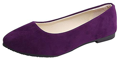 Luckywaqng Chaussures plates à enfiler pour femme - Ballerines simples - Bout rond - Aspect daim - Chaussures d'été à talon bas - Chaussures bateau - Chaussures de travail légères, lilas, 38 EU