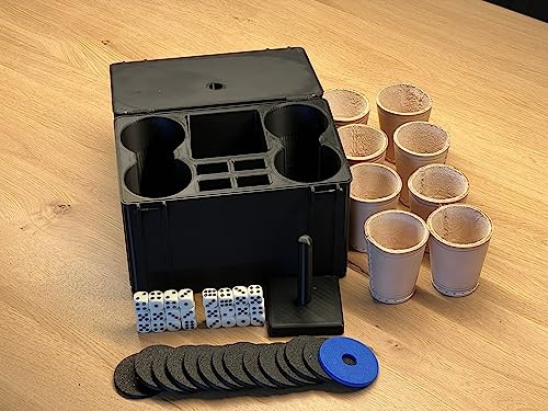 Selfmade Schockbesteck mit Box + Würfel + Becher - Knobelbesteck Schocken Knobeln (Schock Achter, Blau)