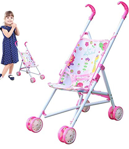 Holdes Kinderwagen Spielen,Faltbarer Pup penwagen Für Kinder Mit Unterem Korb - Faltbares, Leichtes Und Geschenkspielzeug Für Geburtstag, Weihnachten Und Feiertage Für Kinder Ab 3 Jahren
