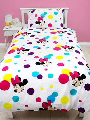 Disney Bettwäsche | Minnie Maus Bettzeug Set | Wendebettwäsche Mit Punkten | Minnie Mouse Mädchenbettwaren | Mehrfarben