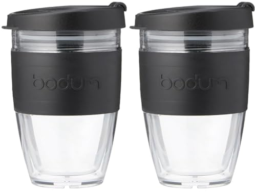 BODUM 11889-01S JOYCUP Travel Mug, Double Wall, 0.3 l, Black Band, Plastic (Pack of 2)