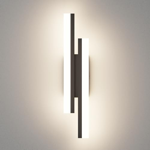 Klighten Wandleuchte LED Innen 40cm, 12W 850LM Mordern Wandlampe, Aluminium+Eisen+Acryl, Wandleuchten Für Schlafzimmer Wohnzimmer Flur Treppenhaus, 110-240V, Natürliches Weiß 4000K, Schwarz