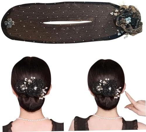 Hair Bun Maker,Floral Design Dotted Bun Maker,Hand Embroidered Flowers Deft Bun Maker,Flower Hair Bun Roller,Deft Bun Hair Twister, Exquisite Bun Maker for Women Girl Mesh Hair styleing Accessories