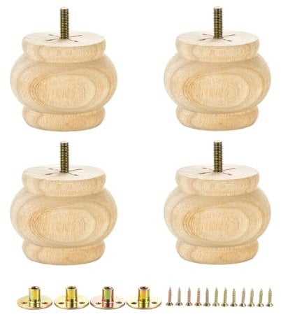 Metany 4PCS Wood Furniture Legs 2.56 inches Furniture Legs with Bolt Walnut Sofa Legs Couch Legs Replacement for Legs for Piano Bench, Chest-Turned-Coffee Table (Lantern Shape Unfinished)
