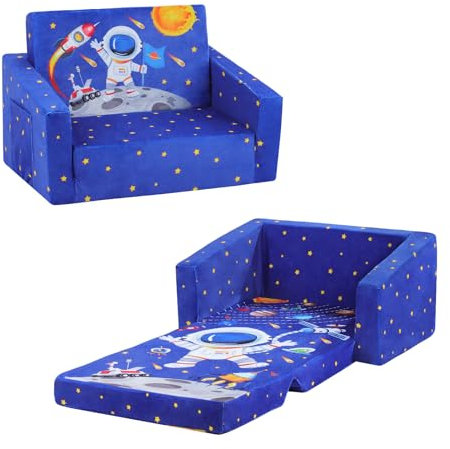 decalsweet Astronaut Faltbarer KinderSofa-2 in 1 Schlafsofa- Kindersessel mit Stofftasche, Weiche Flip Open Kinderstuhl für Schlafzimmer Wohnzimmer Spielzimmer
