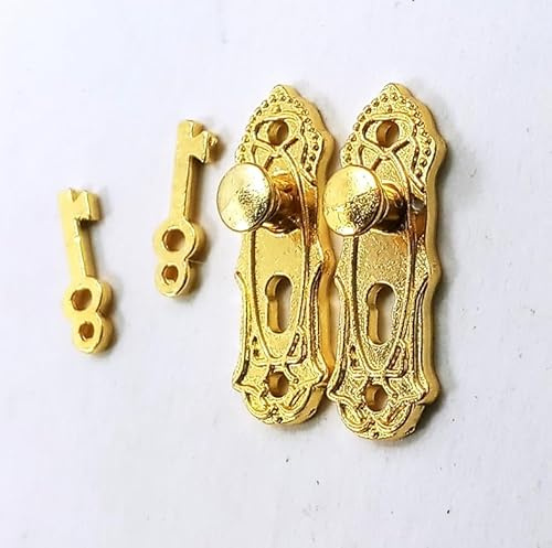 Miniaturenbau-Lewen Mini-Türgriffe mit Schlüssel. Metall für 1:12 Puppenstube. Für eine Tür. 2,5 cm