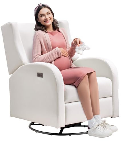 VEVOR Elektrischer Ruhesessel mit Drehfunktion & Gleitfunktion, 113,4 kg Tragkraft, Drehsessel mit Gleitfunktion & Einstellbarem Winkel, mit Polyesteroberfläche für Wohnzimmer, Schlafzimmer, Cremeweiß