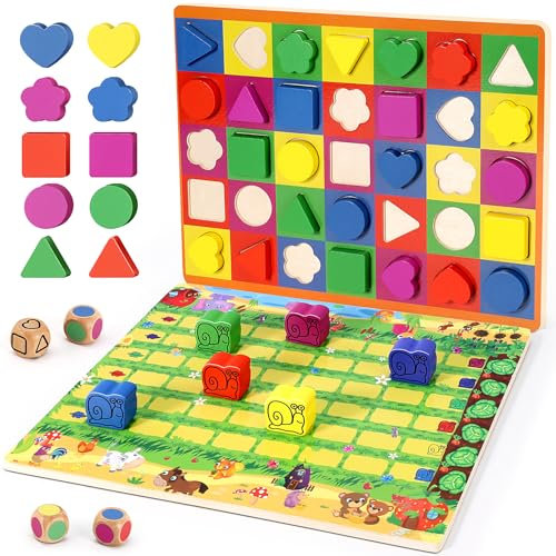 Ophy Brettspiele - Kinderspiel 2 in 1 Brettspiel und Gesellschaftsspiel für Mädchen Jungen, Schneckenrennen Reisespiele 2-6 Spieler, Montessori Holzspielzeug Spielzeug ab 2 3 4 5 6 Jahre