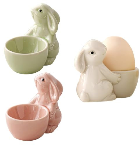 Set di 3 portauova in ceramica a forma di coniglio, in stile moderno, morbido, rigido, per servire, colazione, brunch, decorazione per tavolo da cucina