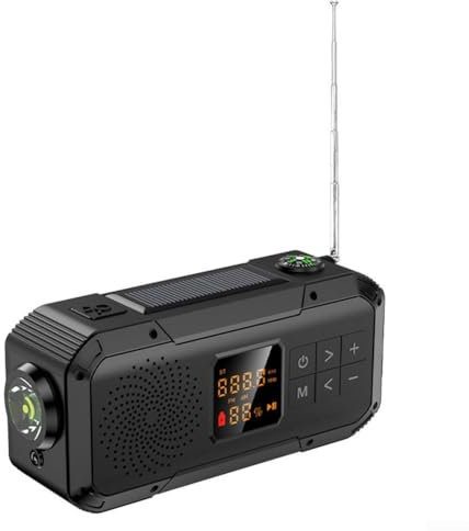 Solarbetriebenes Wetterradio, tragbares Handkurbel-Radio mit AM/FM, SOS-Alarm, LED-Taschenlampe, Dynamo-Radio, USB-Handy-Ladegerät für Camping (schwarz)