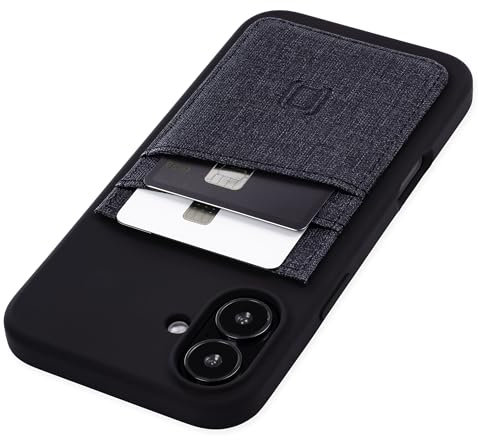 Dockem Card Case for iPhone 16 Plus with Liquid Silicone Shell, Built-in Metal Plate for Magnetic Mounting & Stitched-on Synthetic Leather Wallet with 2 Credit Card Slots (M2L, Black)