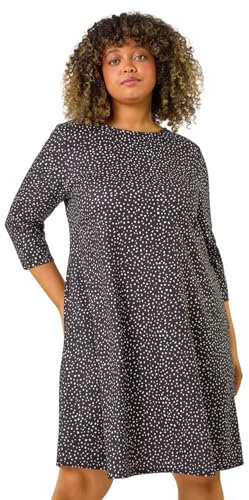 Roman Originals Tunic Dress with Pockets for Women UK Ladies Swing Fit & Flare Skater Slouch Stretchy Casual Smart Winter Jersey Pull On Work Office 3/4 Long Sleeves - Black Grey - Size 22