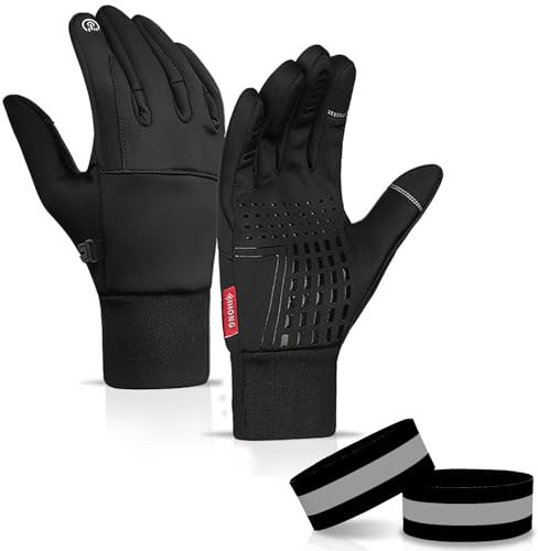 ZOCONE Gants Velo Hiver, Gants de Course à Écrans Tactiles, Chauds et Coupe-Vent pour Hommes et Femmes, avec 1 Paire de Brassards Réfléchissants pour Conduite, Vélo et Course