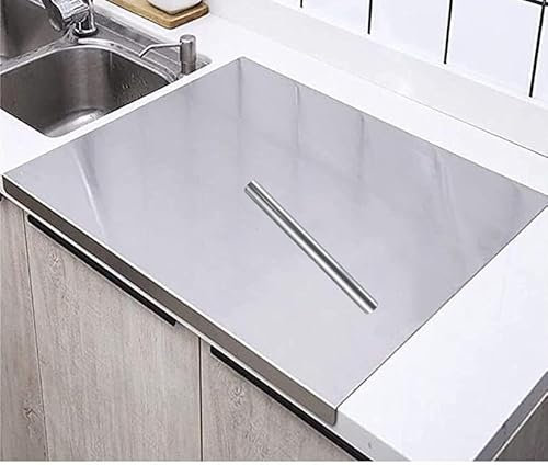 mosegor Stainless Steel Cutting Board 80 x 58 cm Worktop Protector Heavy Duty Pastry Board Chopping Board with Lip and Rolling Pin for Kitchen Kneading Bread Meat Vegetables