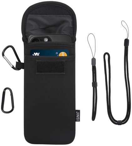 DOB SECHS Phone Sock, Neoprene Phone Pouch with Carabiner, Lanyard, and Wrist Strap,for Hiking & Travelling, Fits Phones up to 6.9 Inches,Black