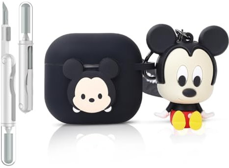 Folaxshoo Kompatibel mit AirPods 4 Generation Cute Cartoon Funny Case Cover mit Puppe und Reiniger Kit (Mickey)