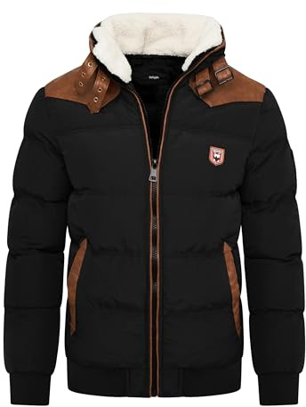 behype. Herren Winterjacke mit abnehmbarem Kunstfell in Schaf-Optik Kurze Steppjacke warme Outdoorjacke Jacket Puffer-Jacke Piloten-Stil