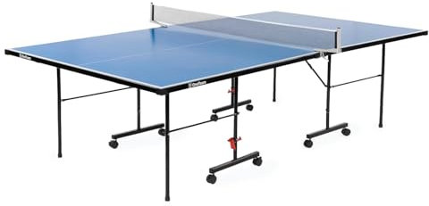 OneTeam Table de Ping Pong avec des Dimensions de 274x152.5x76 cm pour Jouer en Extérieur avec Filet Plateaux Pliables Roues de Transport avec Fonction de Blocage Bleu Clair