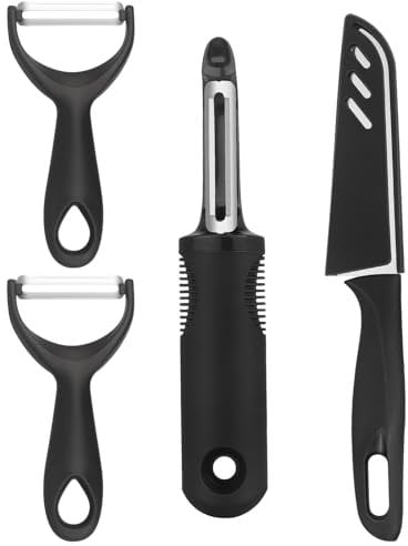 Speed Potato Peeler,4 Piece Sharp Stainless Steel Potato Straight,Y Shape Traditional, peelers for Kitchen,Suitable for Rotary Peeling of Fruits and Vegetables, Non-Slip,Black