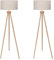 Aigostar lampara de pie salon vintage de madera trípode, lampara de pie con pantalla de lino e interruptor de pie, compatible con bombillas E27(Max.60W), madera maciza, estilo nórdico, 2pcs