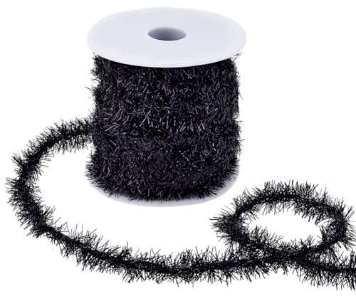 PH PandaHall 20m Schwarze Girlande Dünnes Lametta Thin Tinsel Garland 2cm Girlande Lametta Band Glänzend Lametta Girlande für Weihnachten Geburtstag Party Dekoration