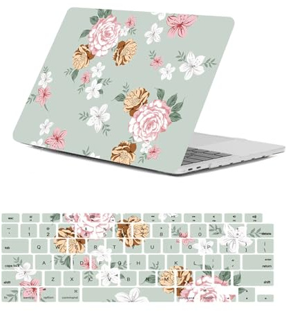 HLAAJJX Coque Compatible avec 2024-2021 Macbook Pro 14 Pouces M4 M3 M2 M1 Case A2442 A2779 A2918 A2992, Plastique Coque Rigide & EU Protection Clavier,Fleurs Vertes