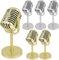 6 Pack Retro Style Microphone Prop Gold Fake Microphone Model with Stand Classic Vintage Plastic Microphone Prop for Halloween Role Play Hip Hop Rock Music Party Decor (Golden and Silver)