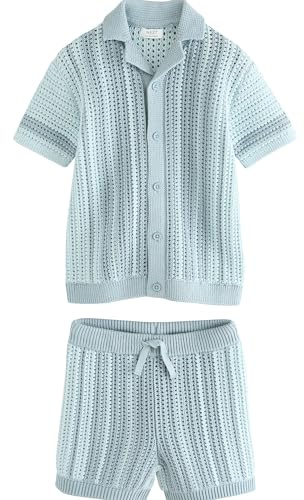 NEXT Jungen Standard Kurzarm-Hemd mit Häkel- + Strickdetails und Shorts 62-140