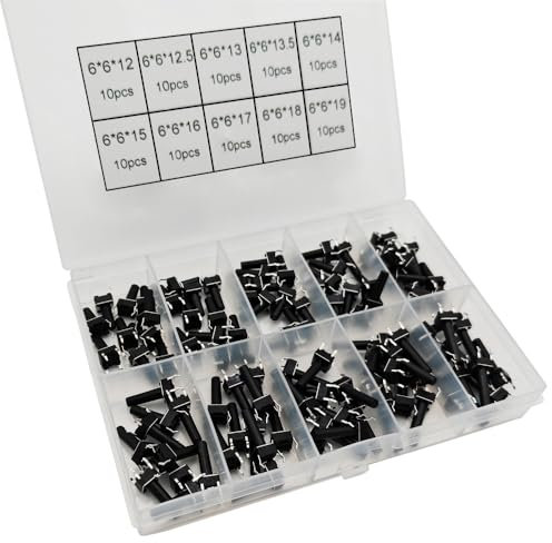 Gebildet Kit Surtido de 100 Interruptores Pulsadores Táctiles Micro Momentáneos de 6 x 6mm, 4 Pines, 10 Valores