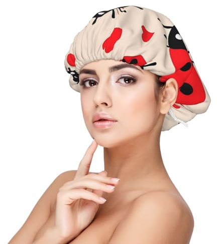 Ladybug Satin Bonnet Silk Bonnet, Hair Bonnet For Sleeping, Soft Double Layer Silk Sleeping Cap Hair Wrap For Women Natural Hair Curly Hair Braided Hair Long Hair