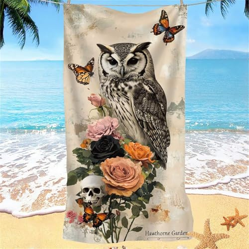 Strandtuch 100x200 Strandtuch xxl, Ländlich Eule Microfaser Handtücher, Stranddecke Sandfrei, Schnell Trocknendes, Weiches, Leichtes, Pflegeleicht, Strandhandtuch groß für Gym, Camping, Travel D-158