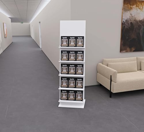 Aigentlich Prospektständer Broschürenständer, 166x50x38cm, DIN-A5 Weiß | Sehr stabiler Flyerständer, Katalogständer, Zeitschriftenständer inkl. Werbefläche, Holz