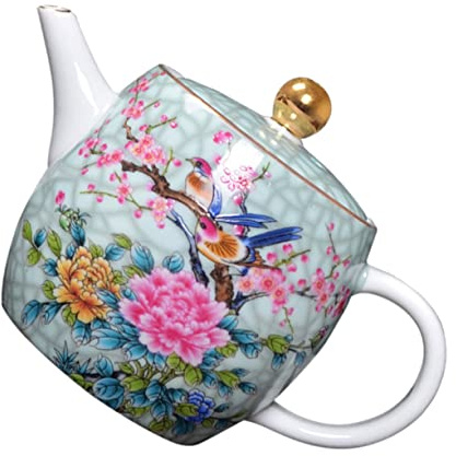 JECOMPRIS Hand Painted Ceramic Teapot Vintage Style Flower and Bird Teapot for Tea Serving for Home Decor and Tea Lovers