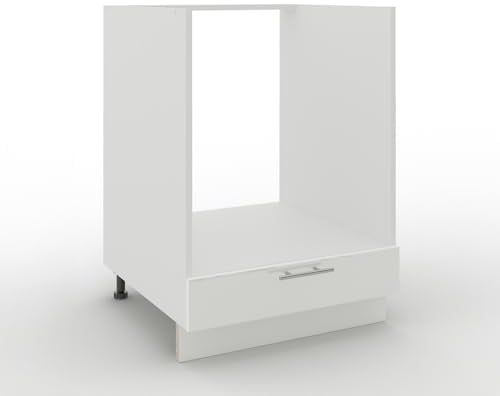 JD Greta Adjustable Kitchen Base Unit - 600mm - Oven Base Cabinet with Drawer (No Worktop) - White Gloss