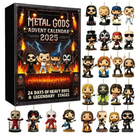 Adventskalender 2025 Legends of Rock & Metal - 24 Tage Countdown Kalender mit 2D ikonischen Musikfiguren Sammlerstücke, Geschenke für Rock & Metal Fans, geeignet für Halloween und Weihnachten (B)