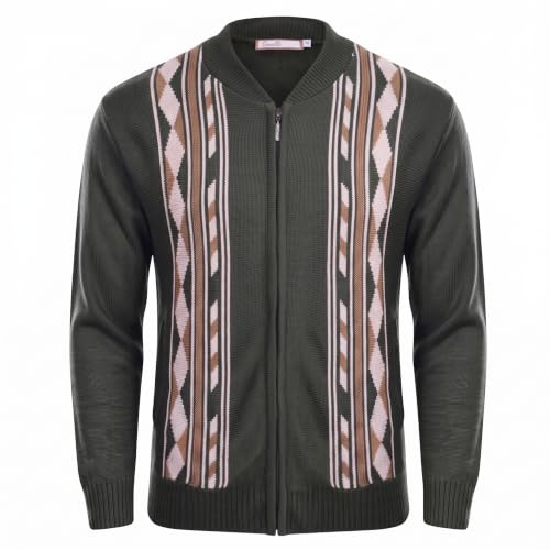 Spindle Men's Classic Grandad Cardigan – Thick Winter Knitwear Jumper with Full Zip Closure, 2 Front Pockets, and Neutral Colours – Quality Zipper Front Design