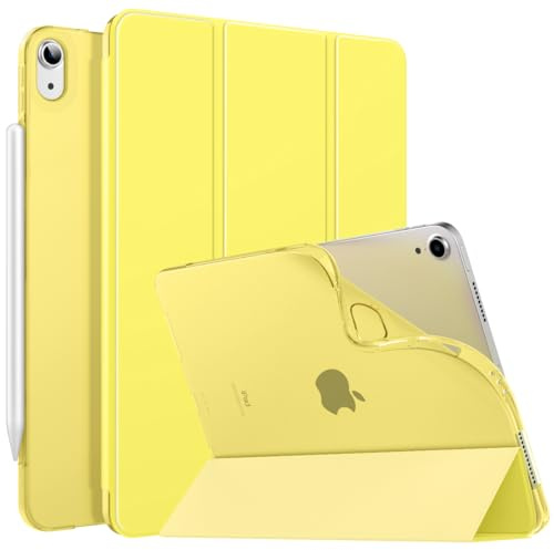 MoKo Funda para iPad Air 11 (M4 2026/M3 2025/M2 2024), Limón Amarillo | Trasera Capa Trifold Delgada TPU Suave Activación/Suspensión Automática Translúcida con Soporte Trifold Soporte Touch ID